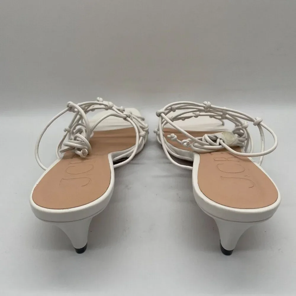New J.Crew Zadie Knotted Lace Up‎ Kitten Heel Sandal Sz 9 White Leather - Picture 7 of 11